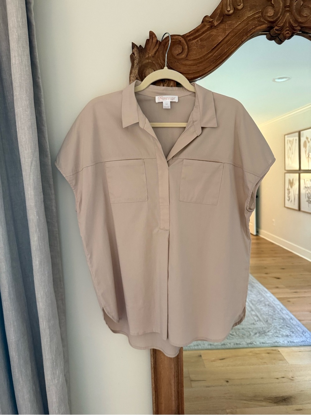 Renuar Taupe Short-Sleeve Collared Blouse